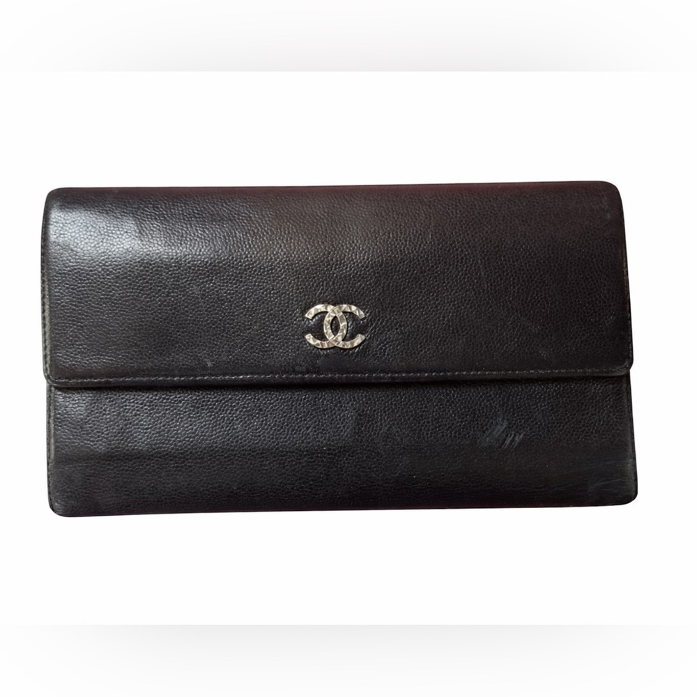 Authentic Chanel Caviar Leather Long Wallet – Black – Serial # Included